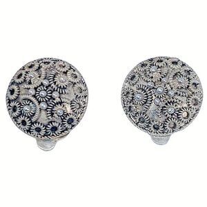 925 Sterling Silver Jerusalem Flower Clip-On Button Earrings .5"